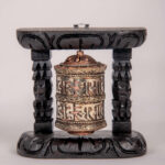 Handcrafted Tibetan Single Copper and Brass Prayer Wheels with Wooden Frame.