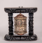 Handcrafted Tibetan Single Copper and Brass Prayer Wheels with Wooden Frame.