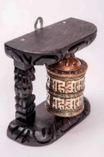 Handcrafted Tibetan Single Copper and Brass Prayer Wheels with Wooden Frame. - Image 2