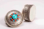 Handcrafted Tibetan Mantra  jewellery Box (Turquoise & Coral Inlay) - Image 2
