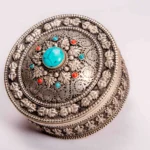 Handcrafted Tibetan Antique style Jewellery box (Turquoise and coral inlay)