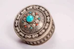 Handcrafted Tibetan Antique style Jewellery box (Turquoise and coral inlay)