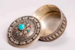 Handcrafted Tibetan Antique style Jewellery box (Turquoise and coral inlay) - Image 2