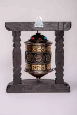 Handcrafted Tibetan single prayer wheel with wooden frame. - Image 3