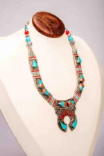 Handcrafted Turquoise Teardrop Necklace with Coral Accents. - Image 4