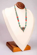 Handmade Turquoise and Coral Mosaic Necklace - Image 3