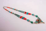 Handmade Turquoise and Coral Mosaic Necklace - Image 2