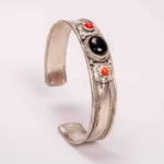 Handmade onyx and coral tribal wrist cuff